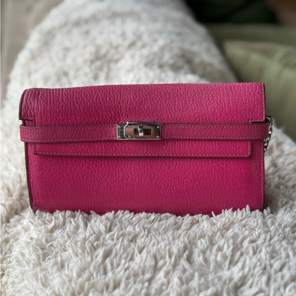 Authentic Hermes Kelly Classic Long Wallet - Rose Shocking Chèvre Goatskin